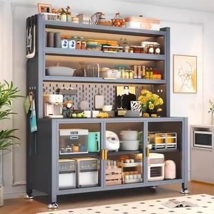 铁艺餐边柜厨房钢制餐边柜靠墙一体储物柜厨房落地多层橱柜收纳柜