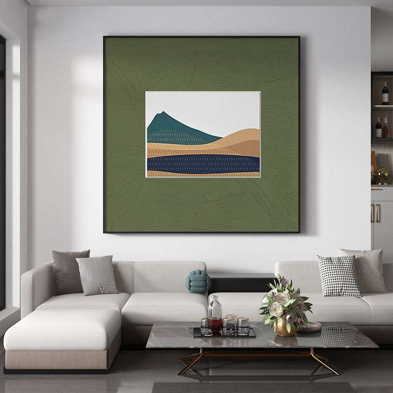 北欧风格简约现代入户玄关装饰画绿色正方形客厅壁画餐厅走廊挂画