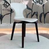 Poltrona极简轻奢马鞍皮餐椅家用北欧实木马鞍皮靠背椅酒店吧椅