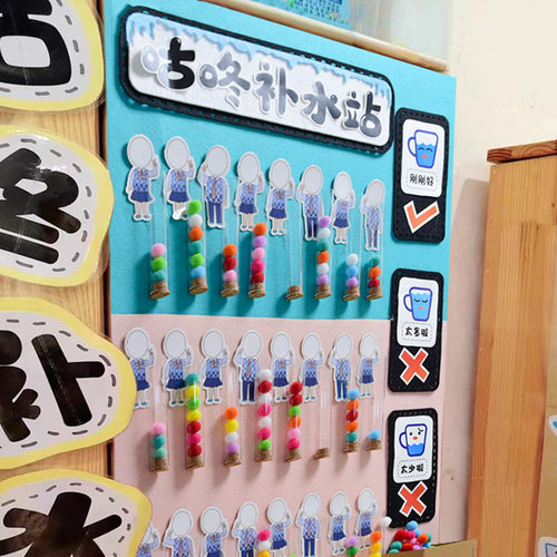 喝水环创手工记录管补水主题墙面墙贴幼儿园美工区角区域装饰用品