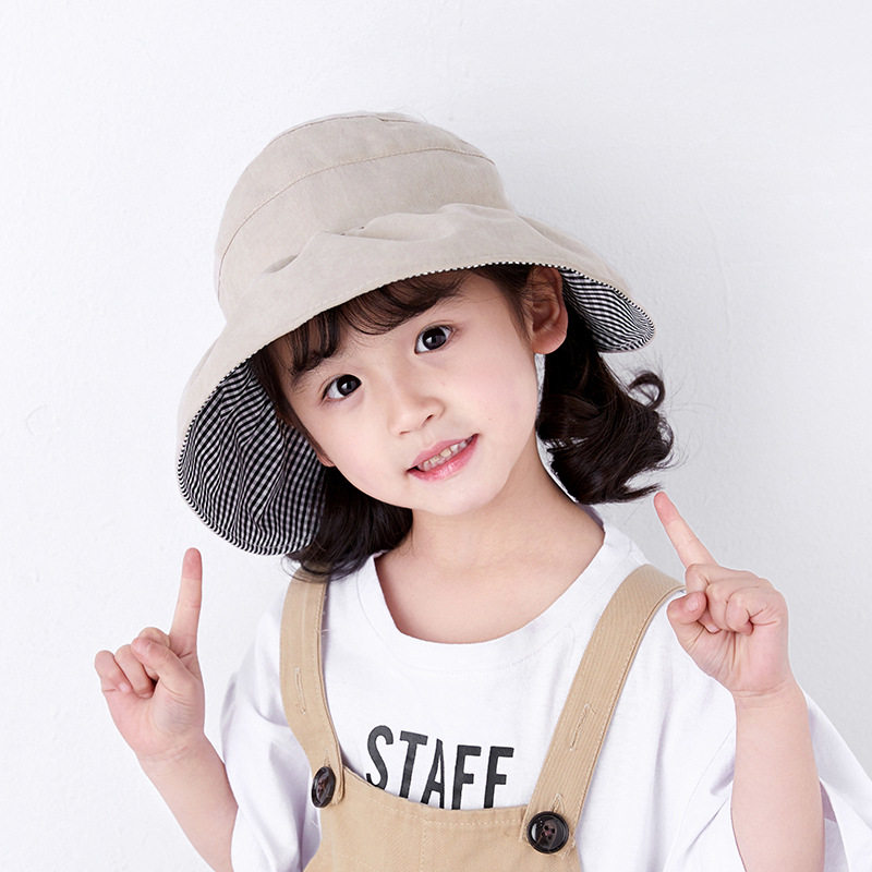 儿童防晒帽女款2026新款空顶夏季格子防晒遮阳帽亲子太阳渔夫帽透图片