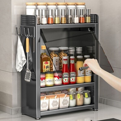 厨房调料置物架转角家用多功能带盖油盐酱醋调味品台面柜子收纳盒
