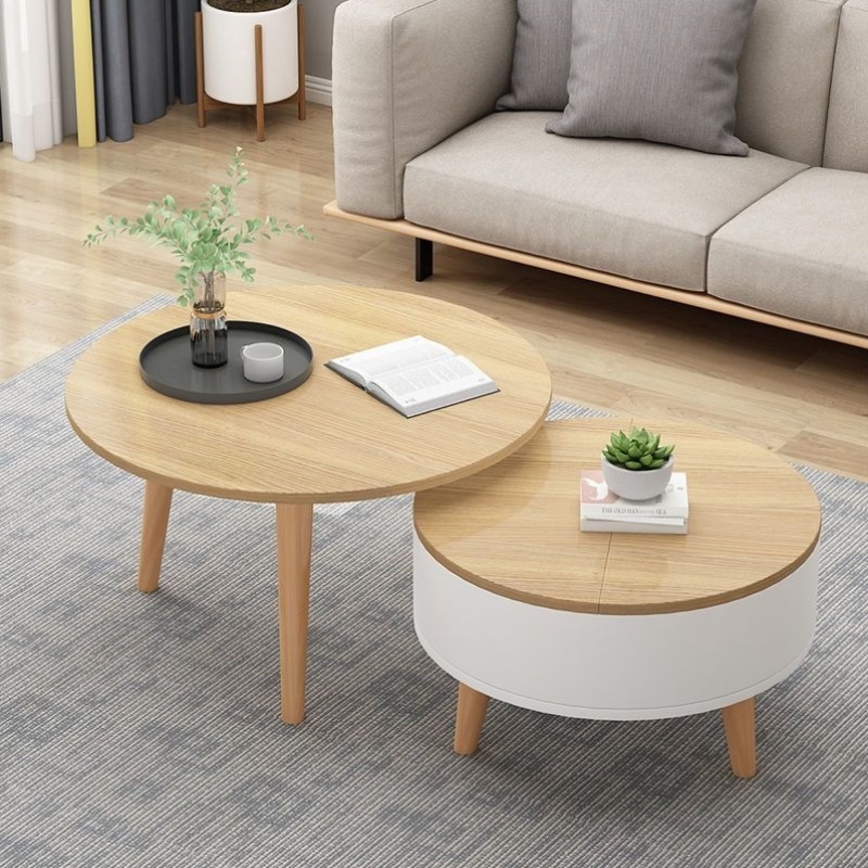 北欧茶几家用客厅网红茶几简约小户型创意原木圆形可移动沙发边几