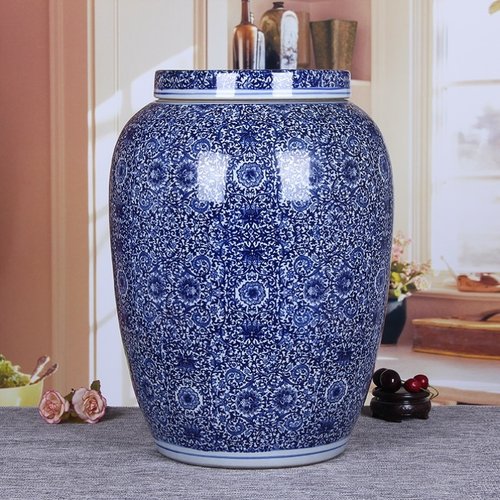 景德镇陶瓷米缸家用带盖20斤米桶储物罐50斤茶饼缸子防潮防虫面粉