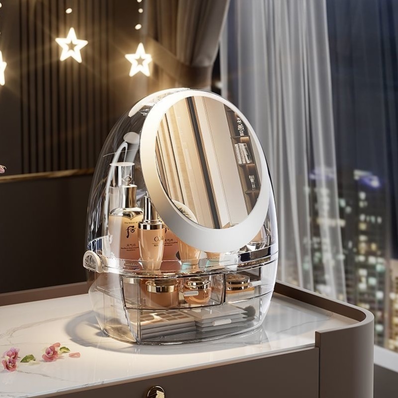 化妆品收纳盒桌面防尘梳妆台高级护肤品收纳口红置物架透明大容量