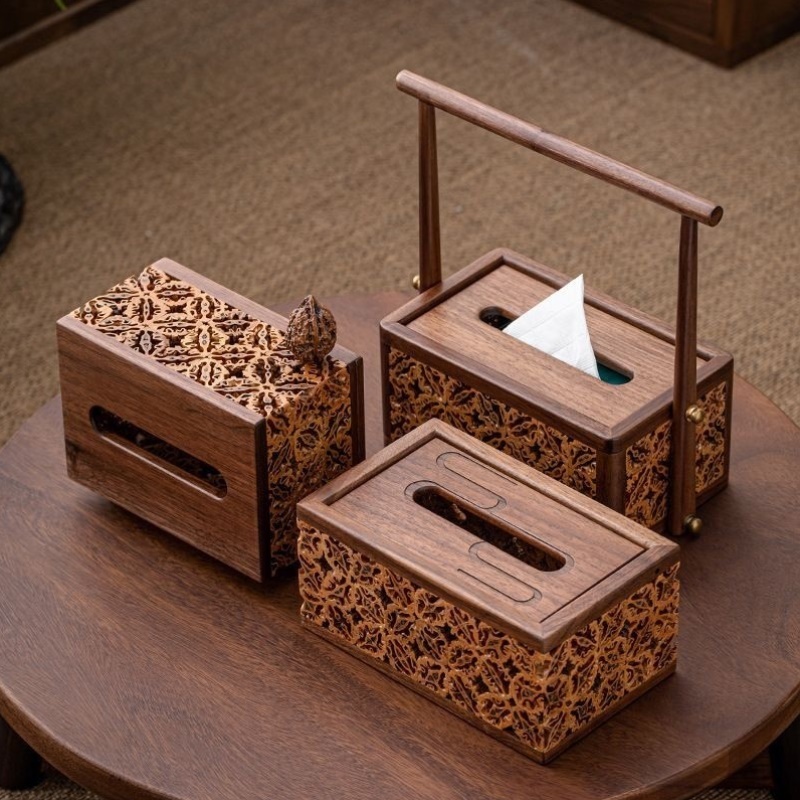 核桃黑胡桃木纸抽盒新中式纸巾盒轻奢客厅餐厅酒店餐桌餐巾抽纸盒