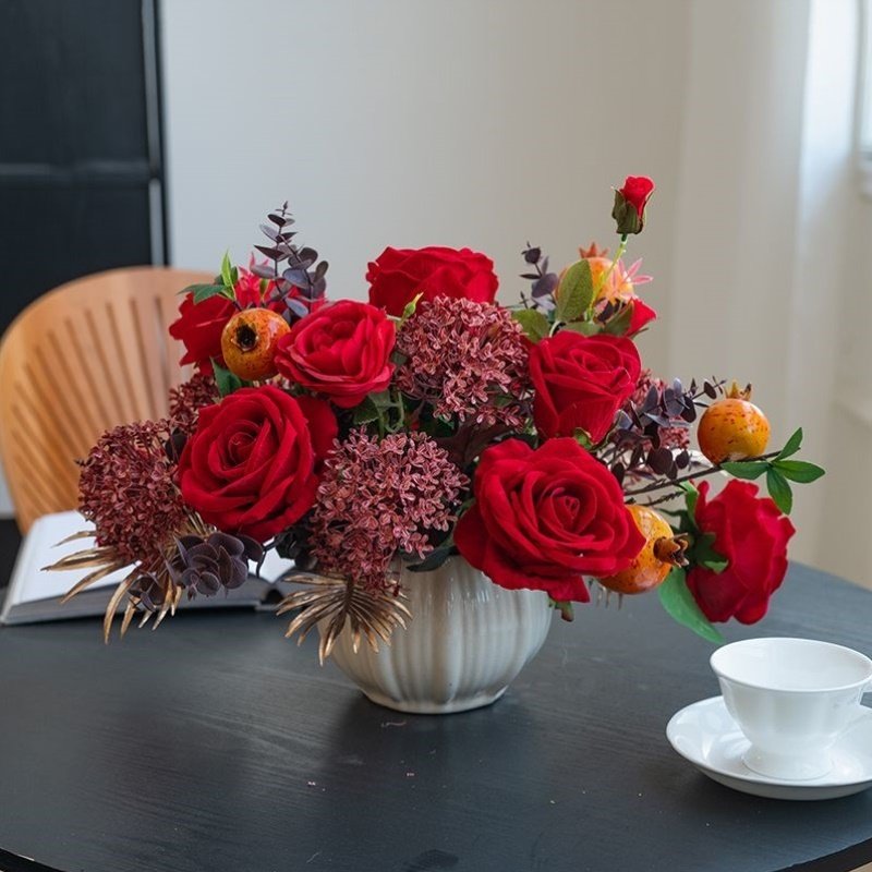 仿真花艺套装家居餐桌桌面轻奢摆件摆设假花装饰花绢花客厅花艺