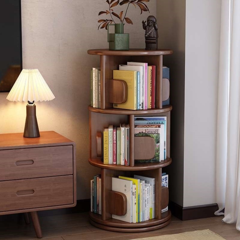 实木旋转书架360度书柜家用客厅儿童阅读架落地置物架卧室床头柜