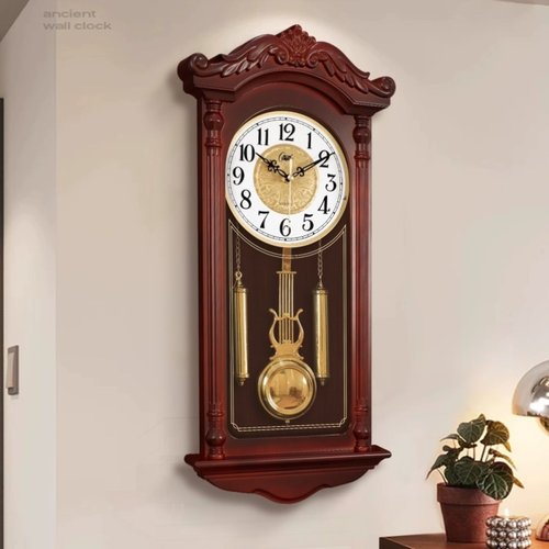 中式复古老式挂钟客厅家用仿实木石英钟欧式创意静音挂墙壁时钟表