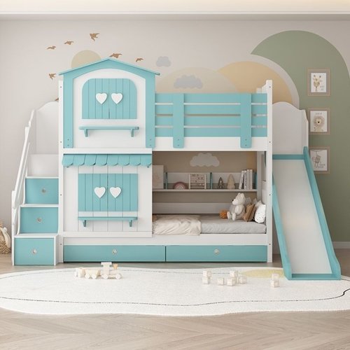 滑梯床儿童女孩双层床上下床儿童两层粉色公主风城堡上下铺床二层