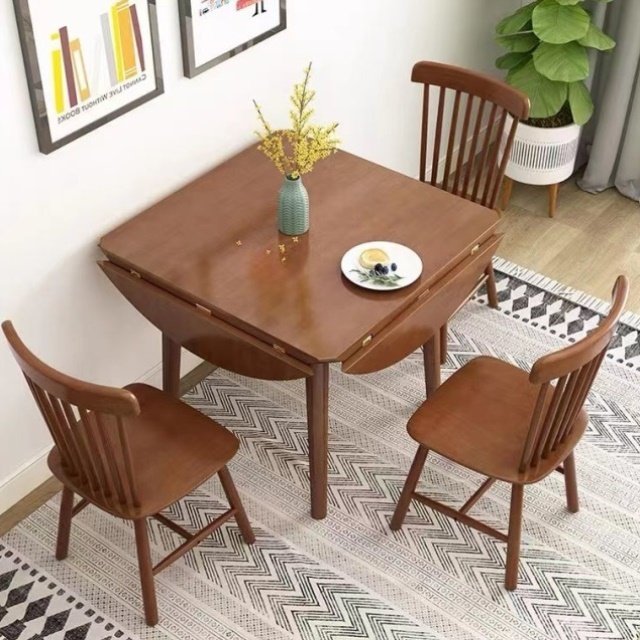 全实木变形餐桌可折叠桌子小户型方桌饭桌家用圆桌轻便多功能桌子