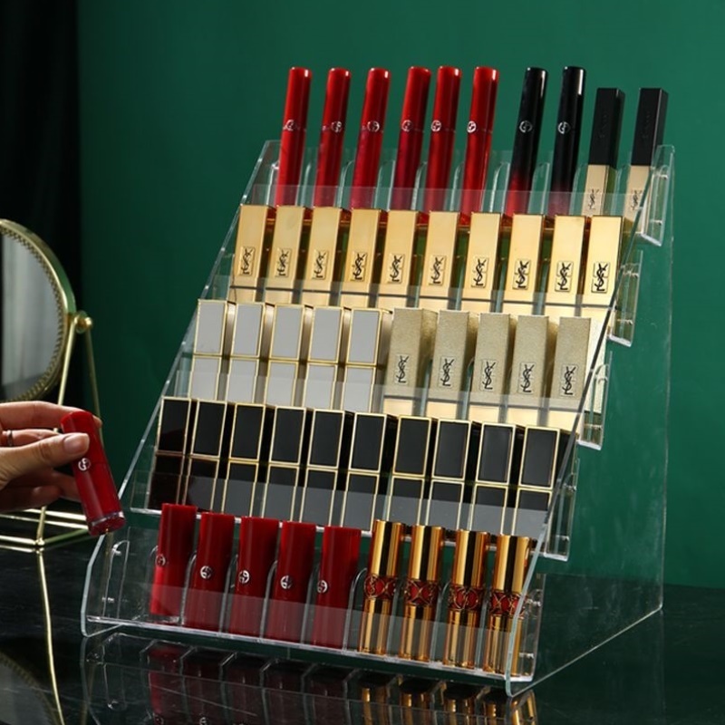 口红唇釉收纳架亚克力展示架透明阶梯式化妆品置物架梳妆台收纳盒