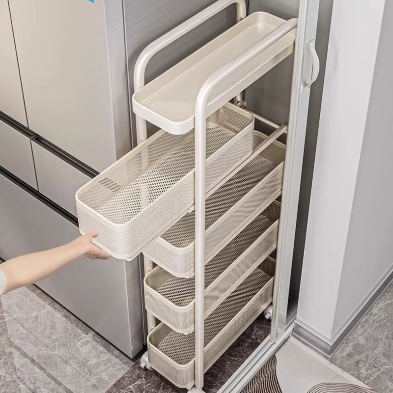 夹缝厨房置物架冰箱侧面落地抽拉柜小推车多层调料极窄缝隙收纳柜