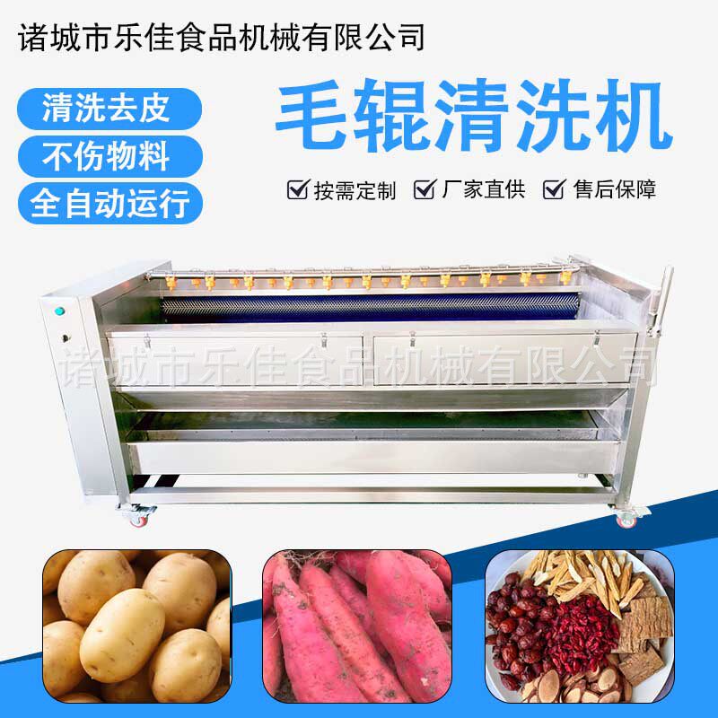 商用柑橘毛刷清洗机百香果芒果毛桃柠檬清洗线南瓜毛辊清洗设备