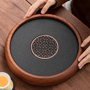 茶盘家用新款圆形沥储排水式仿乌金石小型干泡茶托盘轻奢密胺茶台