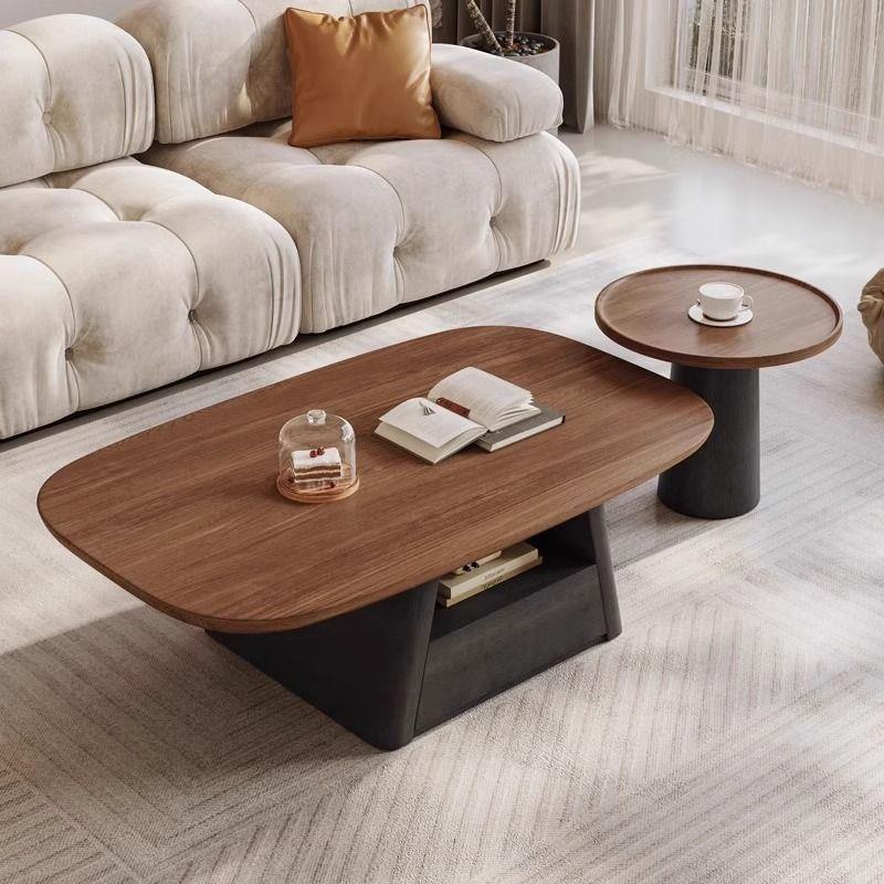 中古风茶几客厅家用胡桃色储物小户型法式复古高级感长方形茶桌子