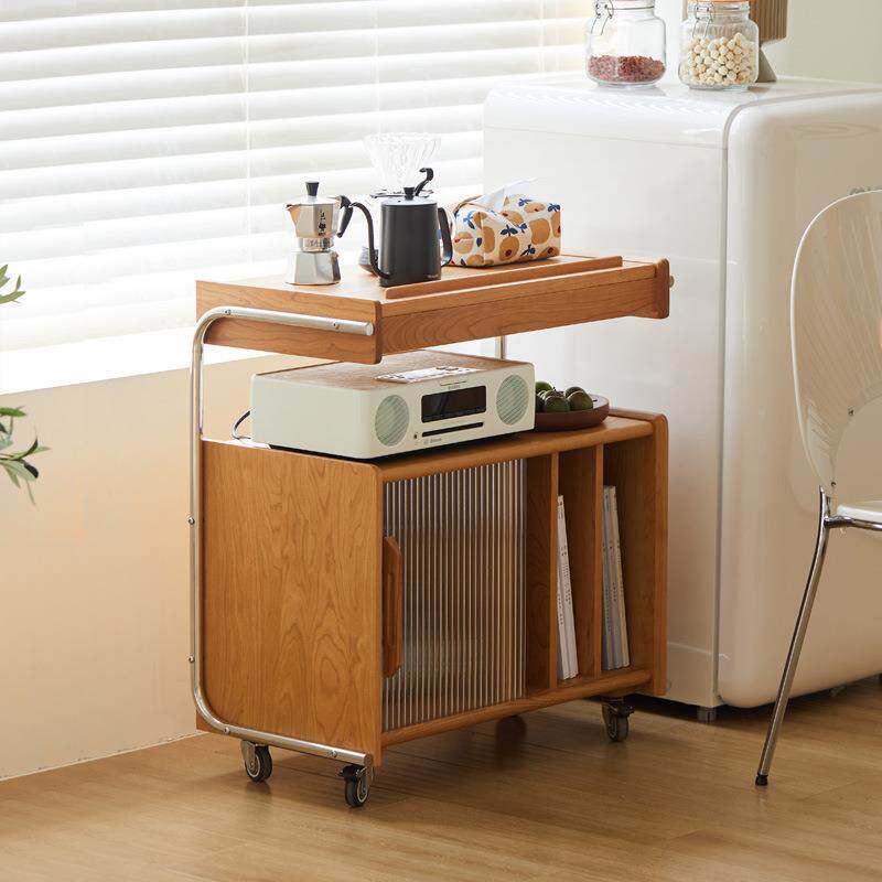 北欧实木边柜小推车沙发边几可移动樱桃木家具日式床头收纳杂志柜