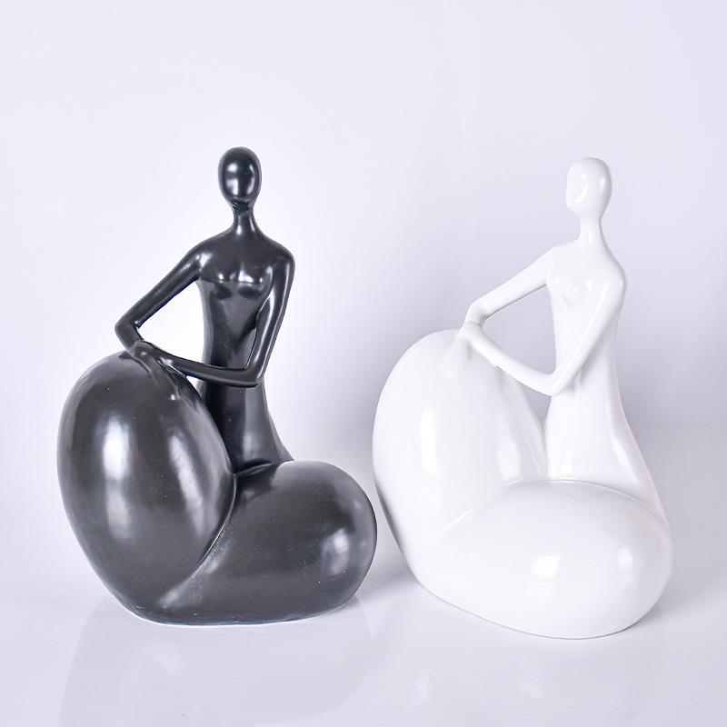 现代人像黑白色陶瓷花瓶摆件客厅玄关插花器样板房软装饰品摆设