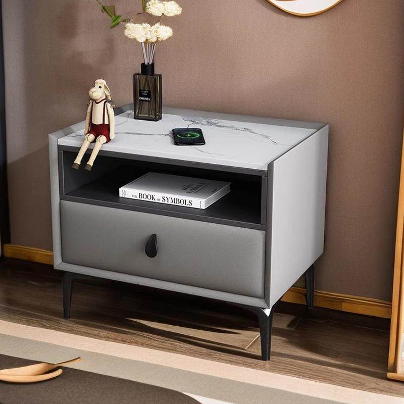 轻奢进口松木岩板极简耐高温防水卧室床头柜衣帽间小型收纳储物柜