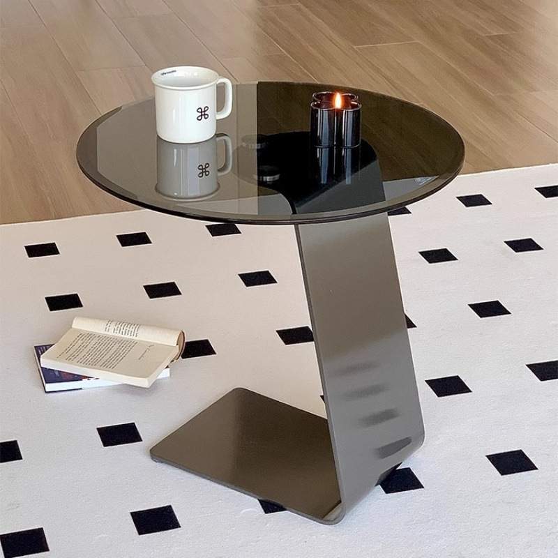 意式钢化玻璃小户型客厅轻奢小茶几沙发边几现代极简C型可移动