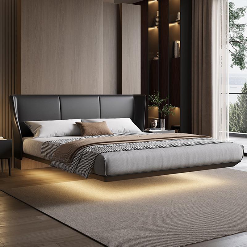 设计师意式极简悬浮真皮床别墅轻奢现代简约主卧工厂网红款双人床