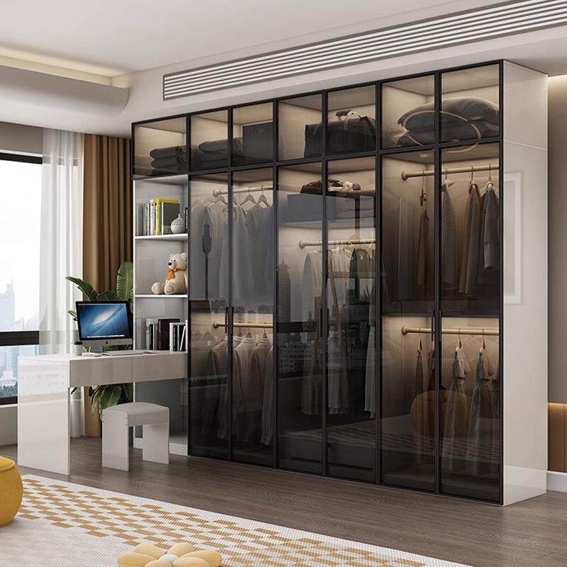 轻奢玻璃门实木衣柜卧室客厅书房家用转角衣帽间收纳储物柜型衣橱