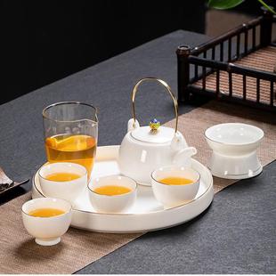 家用客厅高档轻奢羊脂玉陶瓷盖碗泡茶壶茶台防烫 白瓷功夫茶具套装