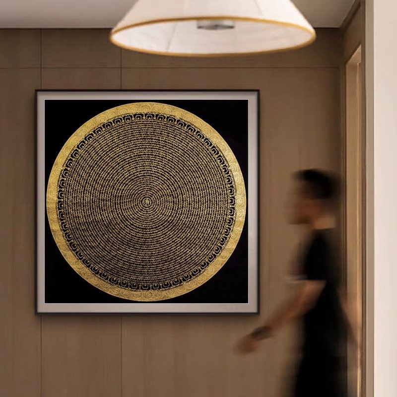唐卡西藏挂画观音心咒尼泊尔黑金六字真言书房玄关装饰画餐厅壁画