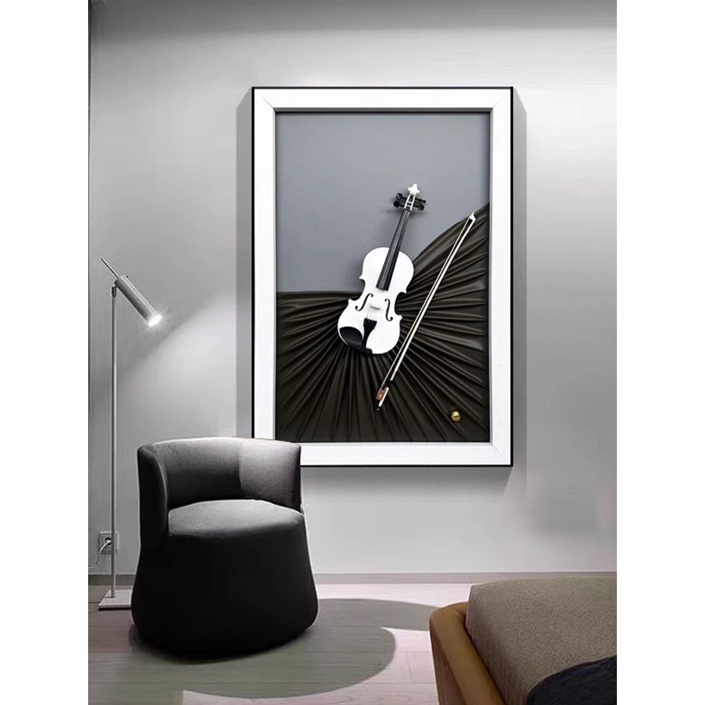 新款现代落地轻奢客厅感入户玄关简约画小提琴高级沙发背景墙装饰