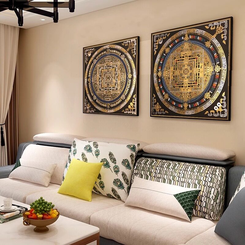 唐卡挂画黑金时轮金刚坛城尼泊尔客厅玄关装饰画镇宅壁画曼陀罗画