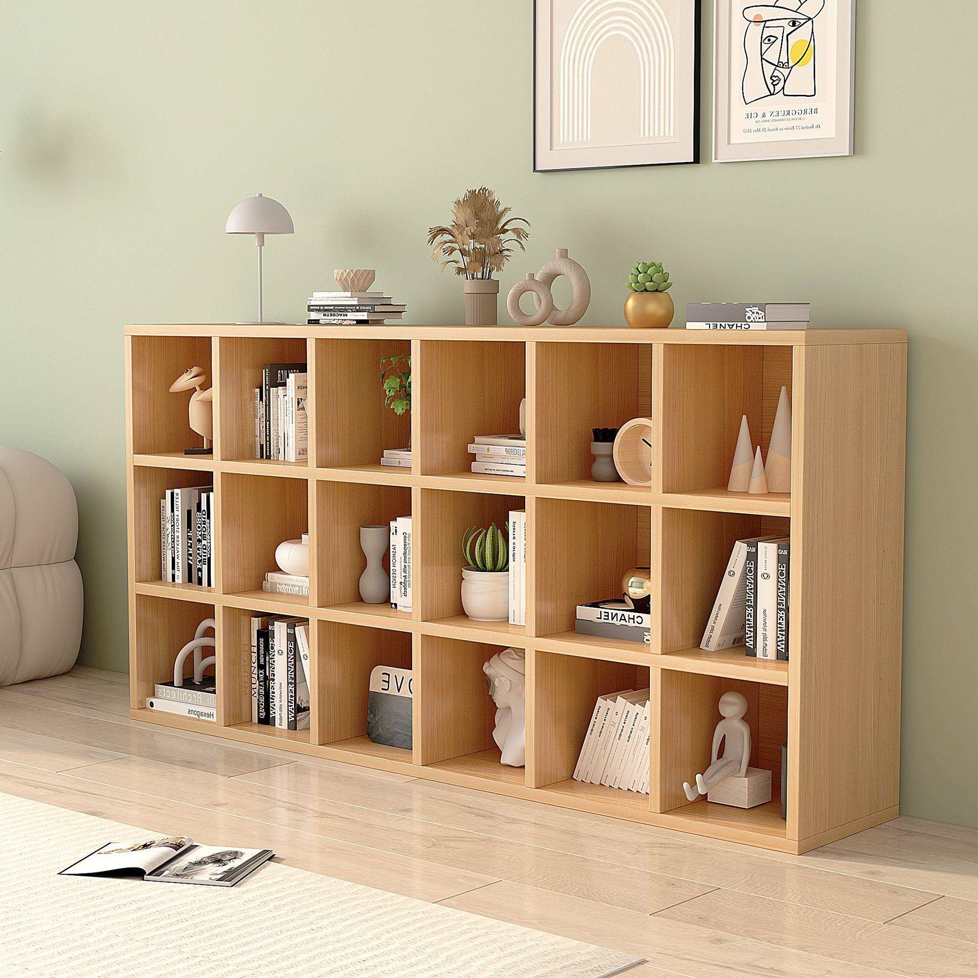 实木书架落地靠墙储物柜多层置物架客厅展示柜整墙书柜组合格子柜