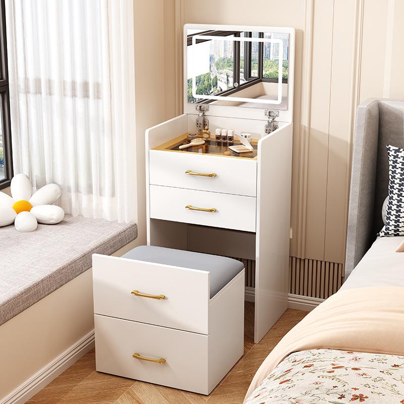 翻盖梳妆台奶油风卧室化妆台斗柜一体抽屉柜化妆桌床边柜LED