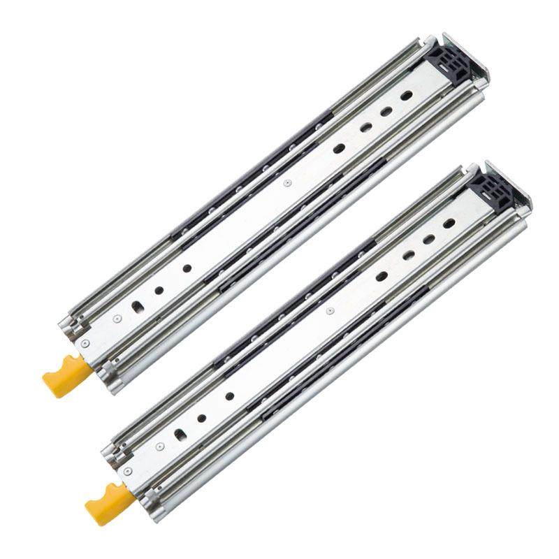 三节重型带锁抽屉滑轨房车机柜滑道加厚滚珠轨道加长76宽工业导轨