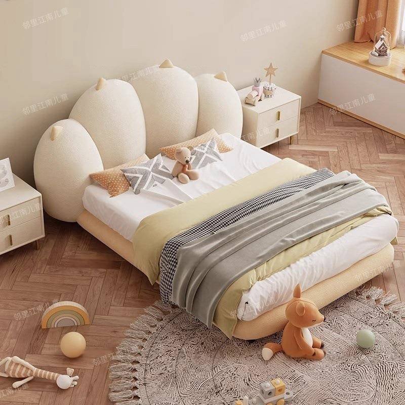 奶油风奶猫爪床女孩房间公主床高端大气床高端大气实木