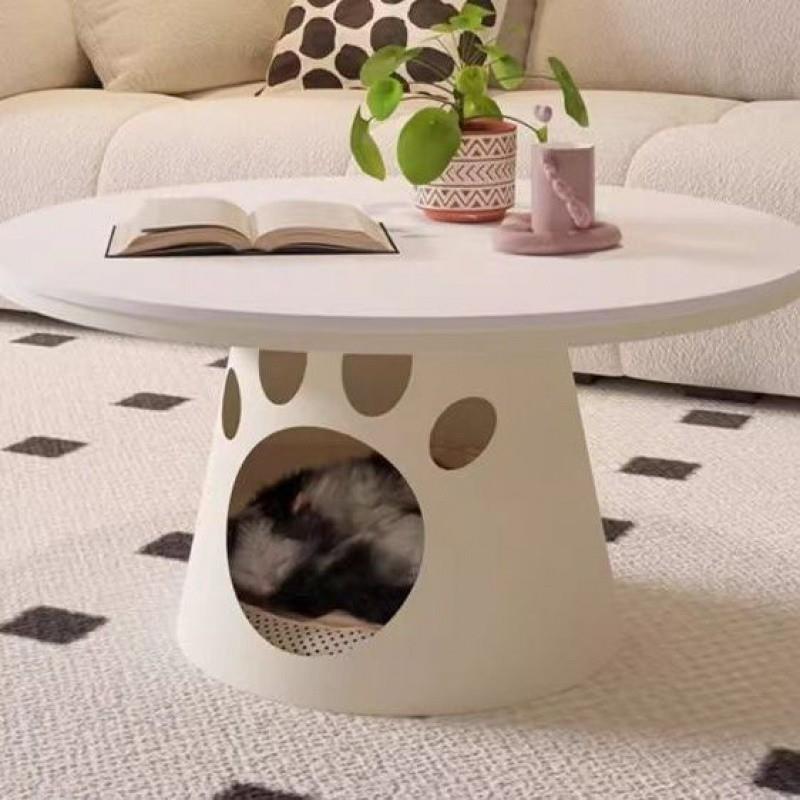 奶油风猫茶几客厅家用小户型一体店圆形创意通用收纳简约网红