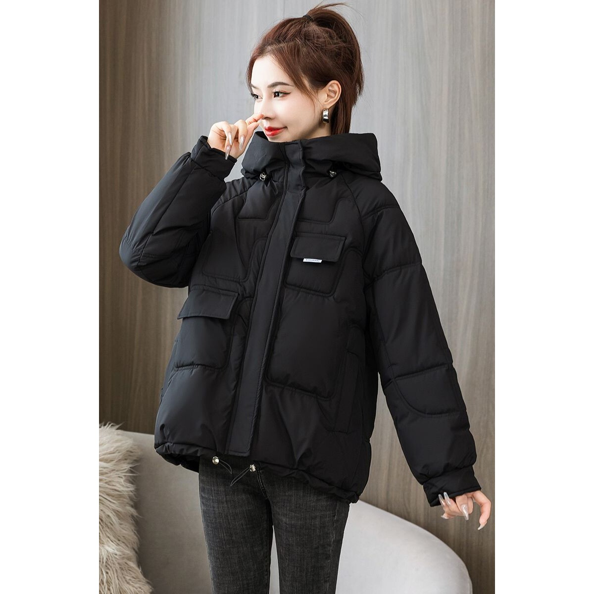 品牌新短款加大码面包服羽绒棉服连帽女装冬季韩版宽松加厚棉衣外