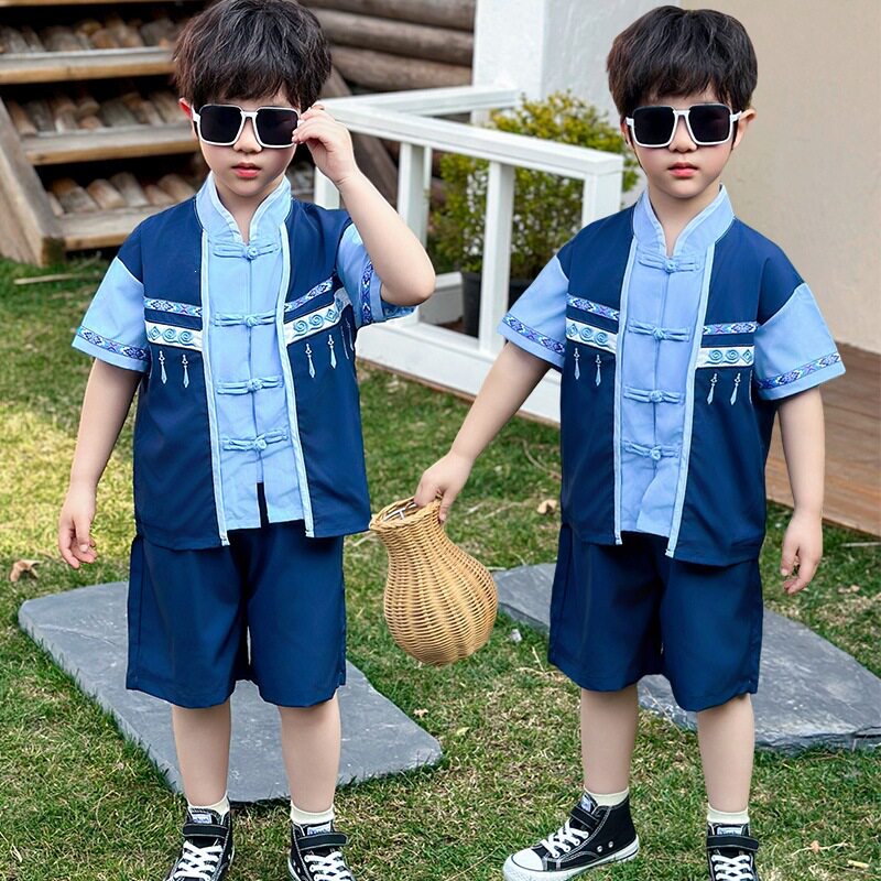 汉服男童夏季儿童壮族中国风唐装三月三少数民族风宝宝苗族表演服