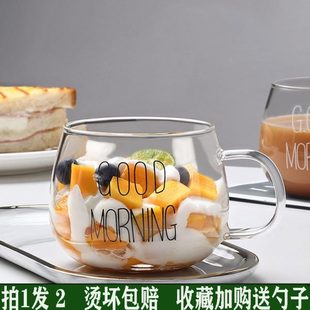 杯子家用喝水耐高温带盖带把玻璃大肚杯透明宽口微波炉加热茶杯