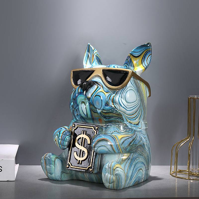 彩色法斗狗纸巾盒客厅个性高档餐厅装饰摆件茶几桌面斗牛犬抽纸盒