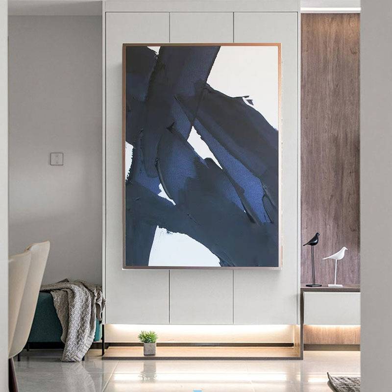 大芬源头工厂黑白几何抽象手绘油画走廊玄关装饰画客厅沙发落地画图片