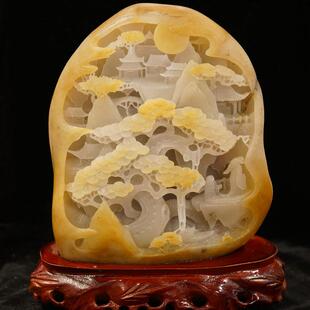 天然玉石摆件正品 新疆金丝玉摆件乌尔禾戈壁玉籽料雕刻摆件