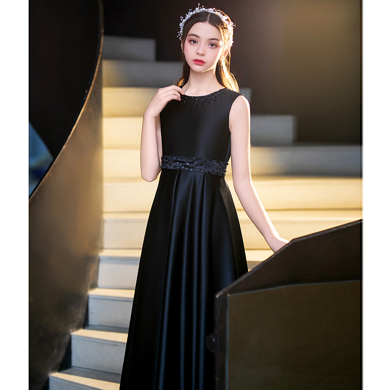 儿童晚礼服黑色钢琴演奏演出服主持人高端小众轻奢舞会女童公主裙