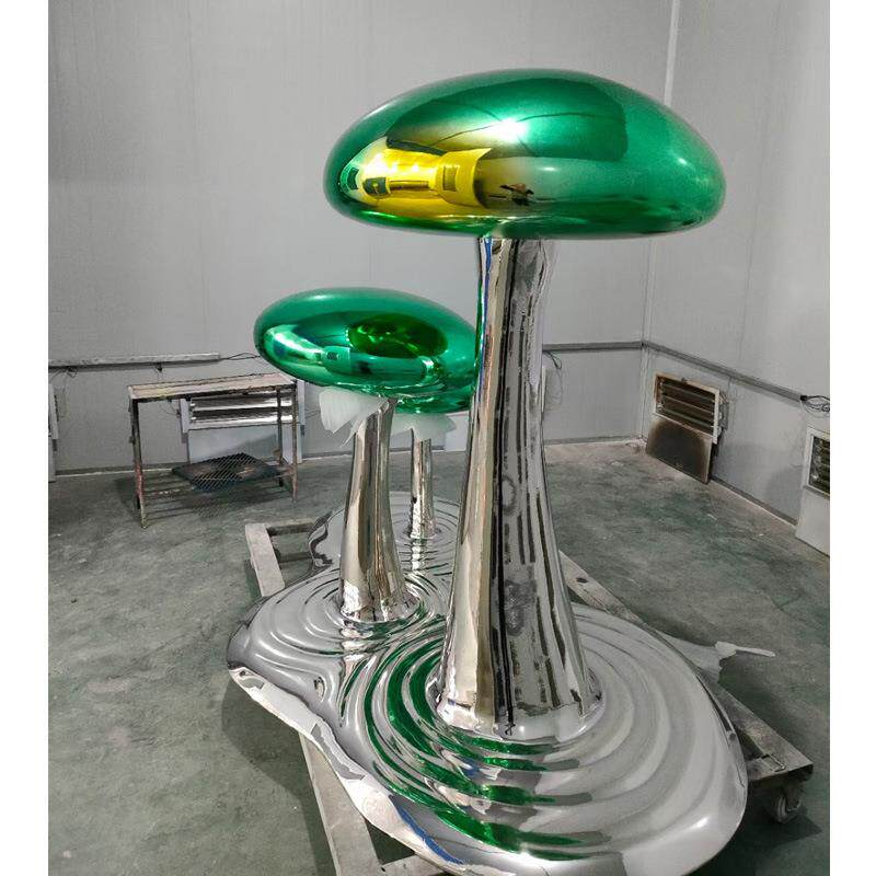 不锈钢抽象大型植物雕塑创意金属电镀蘑菇户外广场公园景观装饰品