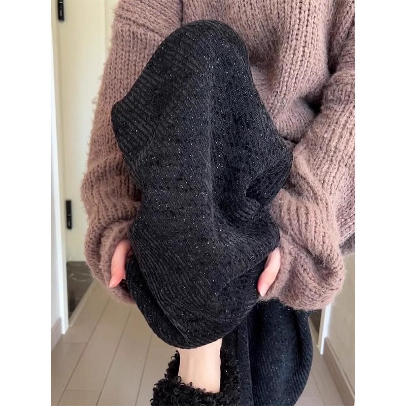 黑色烫钻阔腿裤女春秋2025新款高级感慵懒风冬季加绒宽松显瘦裤子