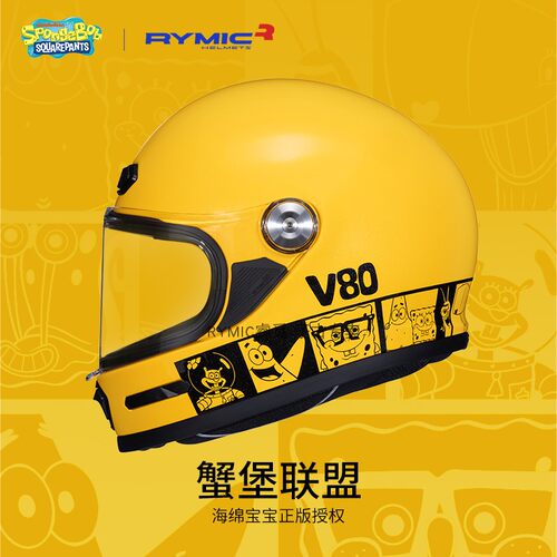 RYMIC睿觅新款头盔V80海绵宝宝3C认证摩托车全盔男女复古正版联名