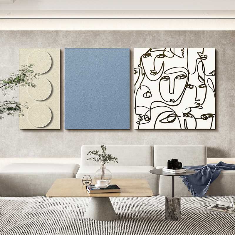 日式几何客厅装饰画沙发背景墙挂画现代壁画立体极简卧室三联画图片