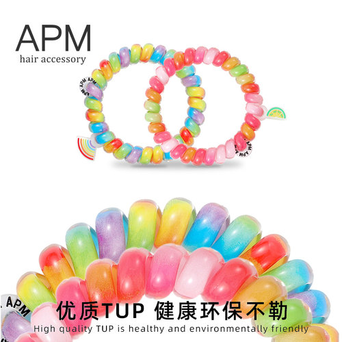 APM彩色电话线发圈女夏日清新小肠发圈护发耐用头绳发饰