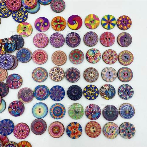 15/20/25mm圆片木纽扣两眼彩绘木扣紫色系圆形木质纽扣