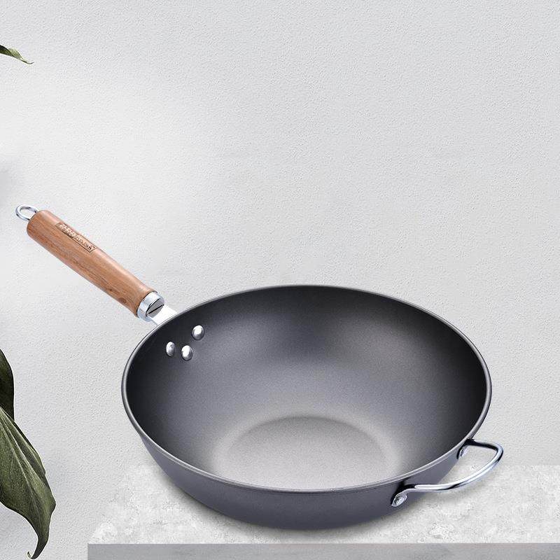 厂家好伴侣又一喜不粘锅木柄铁锅炒菜锅地摊跑江湖活动礼品