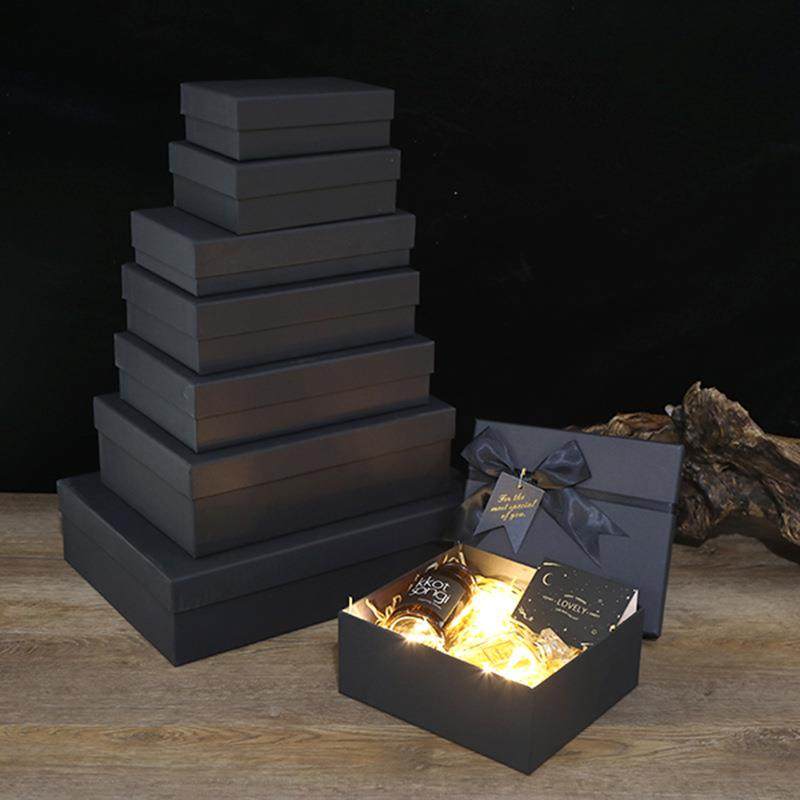 现货黑色礼品盒长方形蝴蝶结礼物盒大号天地盖高档包装盒